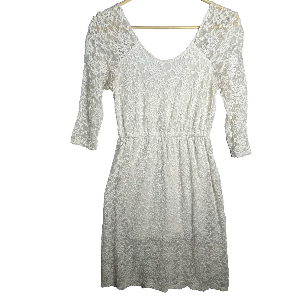 Free People White Floral Lace Overlay Dress Midi‎ Graduation Boho Coquette S